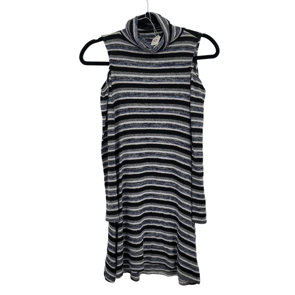 Y2K AEO Soft & Sexy High Neck Cold Shoulder Knit Dress Sz XS Striped Mini Grunge